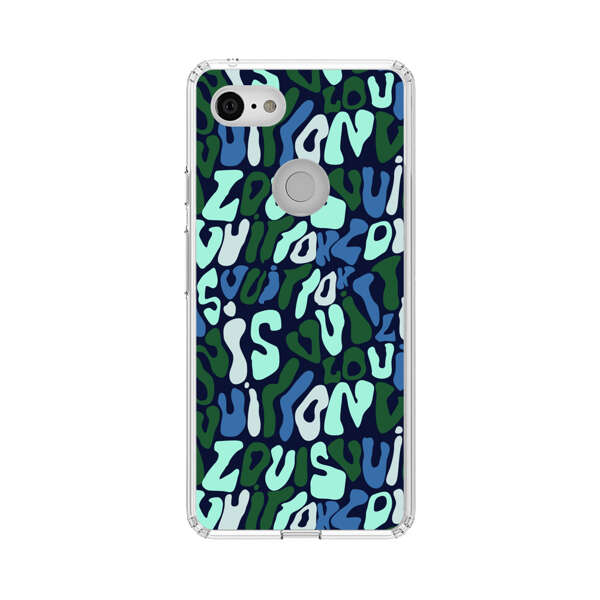Abstract Layered Text Pattern in Blue and Green Google Pixel 3 Case