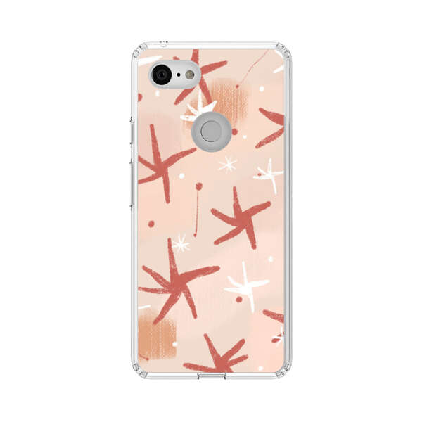 Abstract Star Pattern Red and White on Beige Background Google Pixel 3 Case