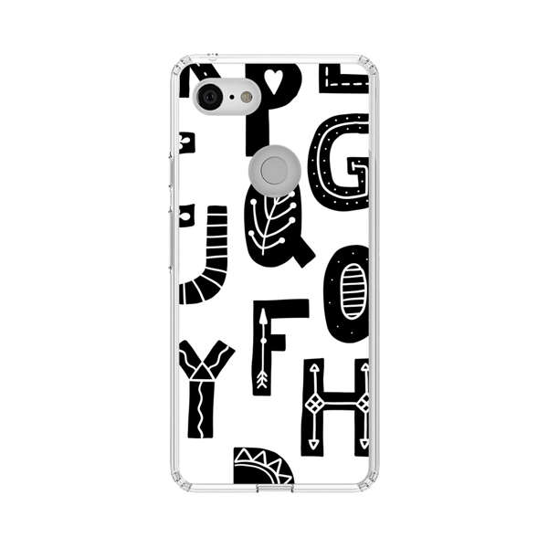 Black and White Hand-Drawn Alphabet Letters Pattern Google Pixel 3 Case