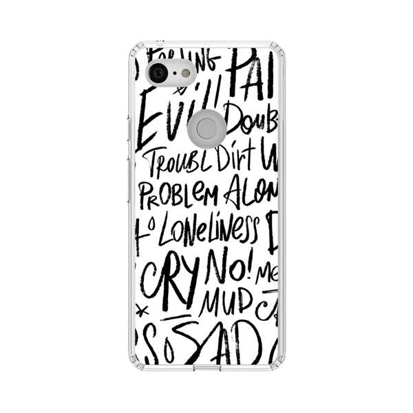 Black and White Negative Words Pattern Google Pixel 3 Case