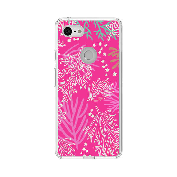 Bright Pink Tropical Leaf Pattern Google Pixel 3 Case