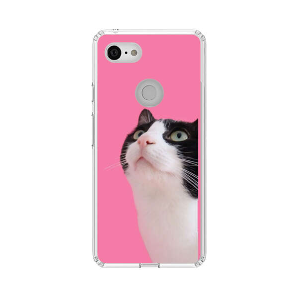 Curious Black and White Cat on Pink Background Google Pixel 3 Case