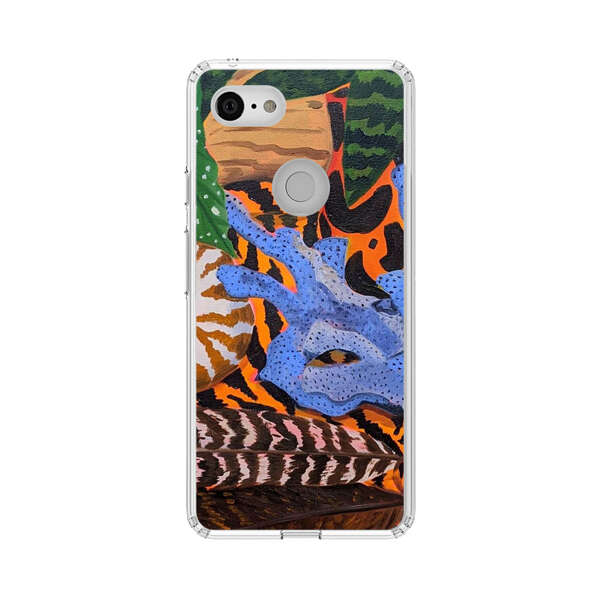 Tropical Coral Seashell Feathers on Tiger Pattern Google Pixel 3 Case