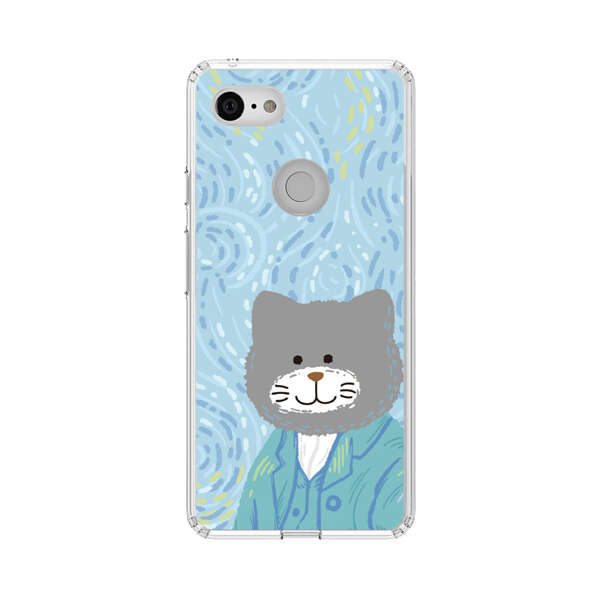 Whimsical Gray Cat with Starry Night Background Google Pixel 3 Case
