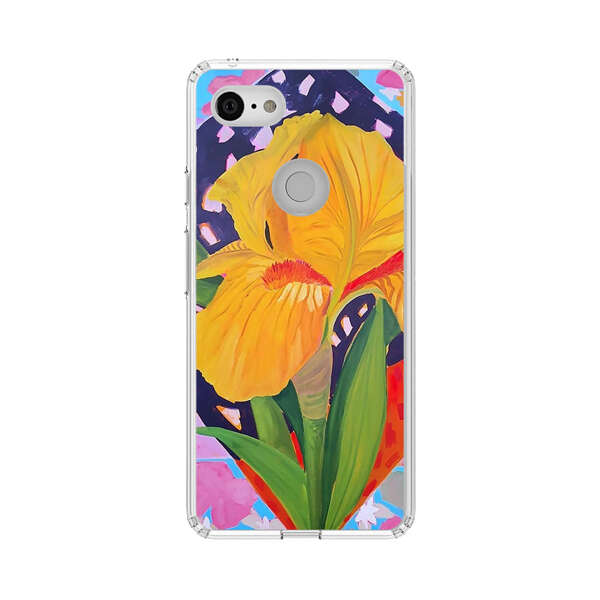 Yellow Iris Flower with Colorful Patchwork Background Google Pixel 3 Case
