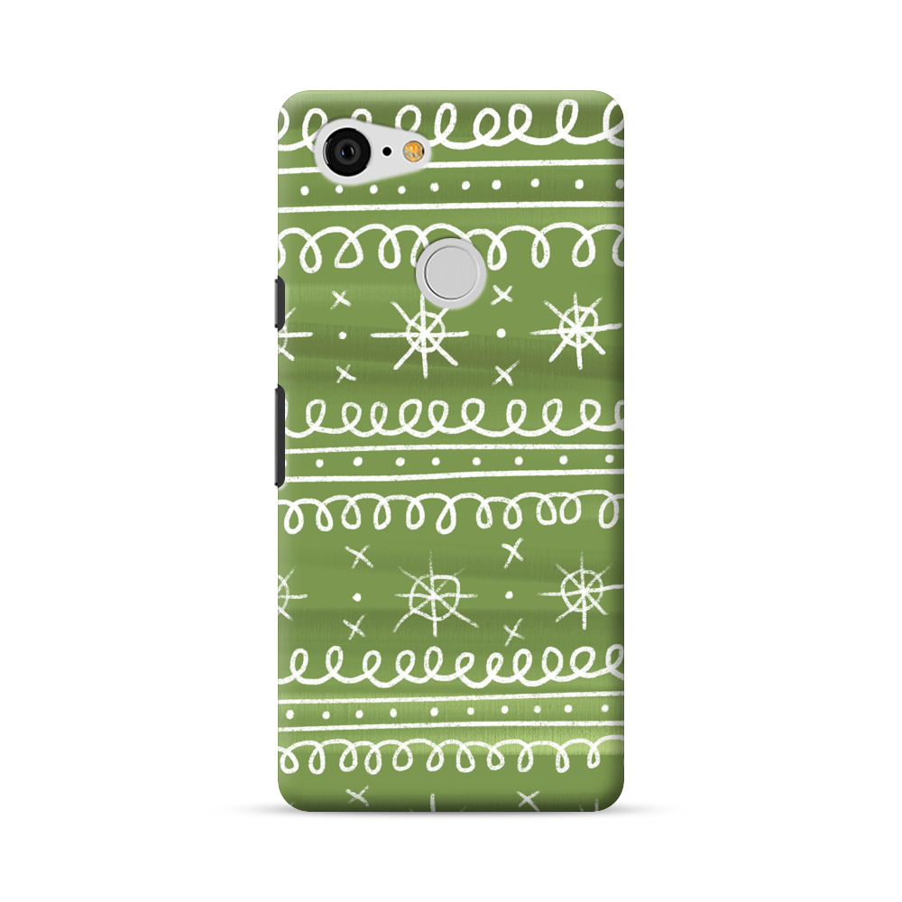 Green White Stars Loop Pattern Google Pixel 3 Hard Case