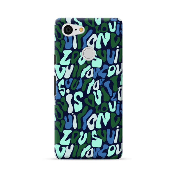 Abstract Layered Text Pattern in Blue and Green Google Pixel 3 Hard Case