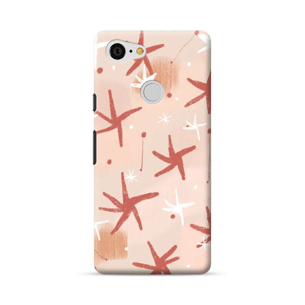 Abstract Star Pattern Red and White on Beige Background Google Pixel 3 Hard Case