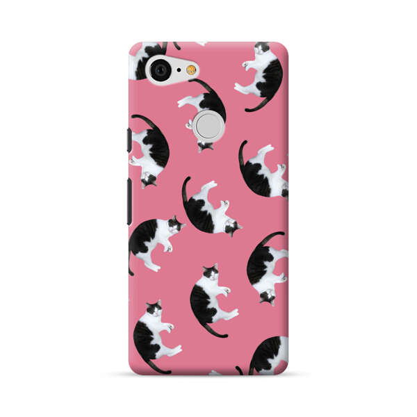Black and White Cats Pattern on Pink Background Google Pixel 3 Hard Case