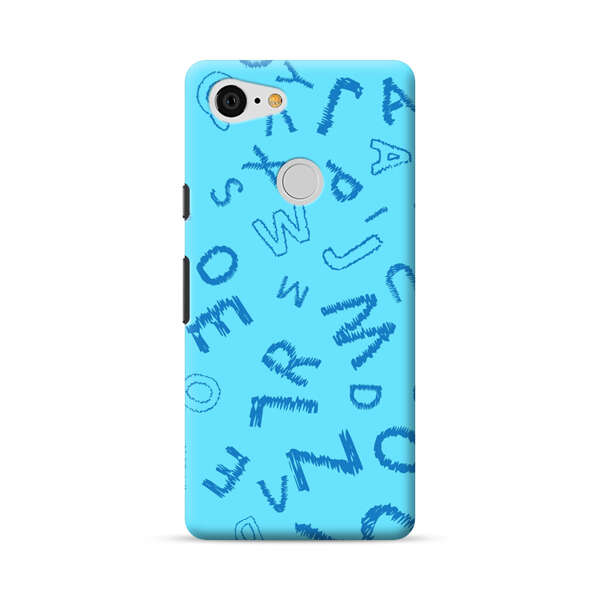 Blue background with random sketched alphabet letters Google Pixel 3 Hard Case