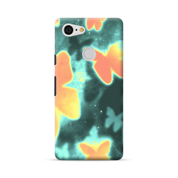 Bright Glowing Orange Butterflies Blue Background Google Pixel 3 Hard Case