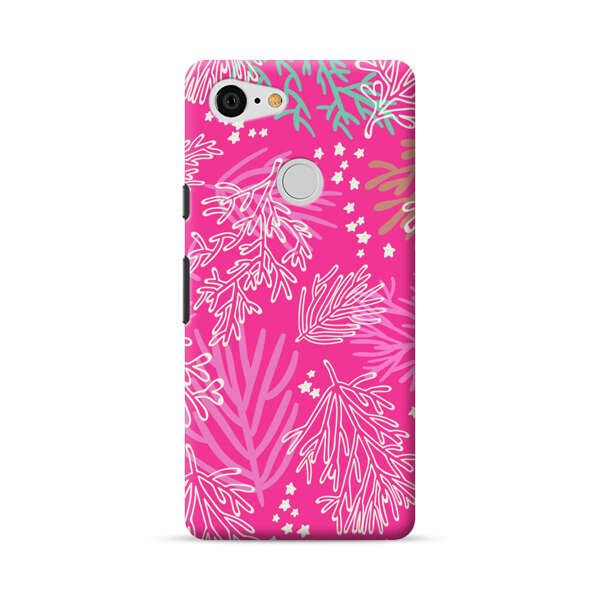 Bright Pink Tropical Leaf Pattern Google Pixel 3 Hard Case