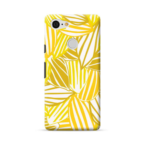 Bright Yellow Striped Tropical Leaves Pattern Google Pixel 3 Hard Case