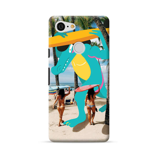 Cartoon Alligator Carrying Surfboards on Beach Google Pixel 3 Hard Case