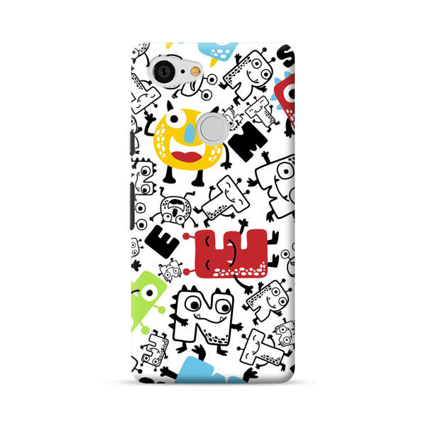 Colorful Cartoon Monsters Letters Pattern Google Pixel 3 Hard Case