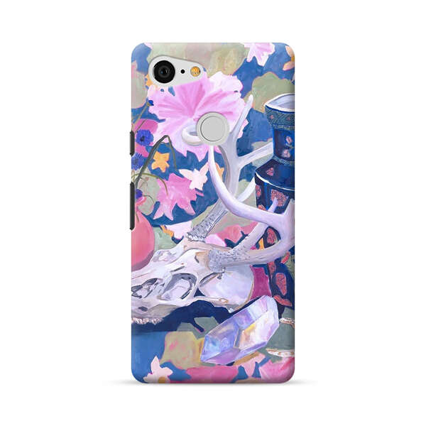 Floral Ornate Vases with Antlers Skull and Crystal Google Pixel 3 Hard Case