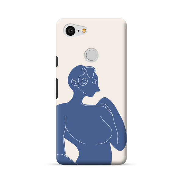 Minimalistic Abstract Female Silhouette Blue Google Pixel 3 Hard Case