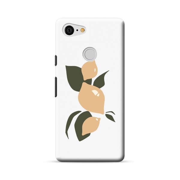 Minimalistic Beige Lemons with Green Leaves Google Pixel 3 Hard Case