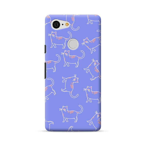 Playful Cartoon Cats on Purple Background Google Pixel 3 Hard Case
