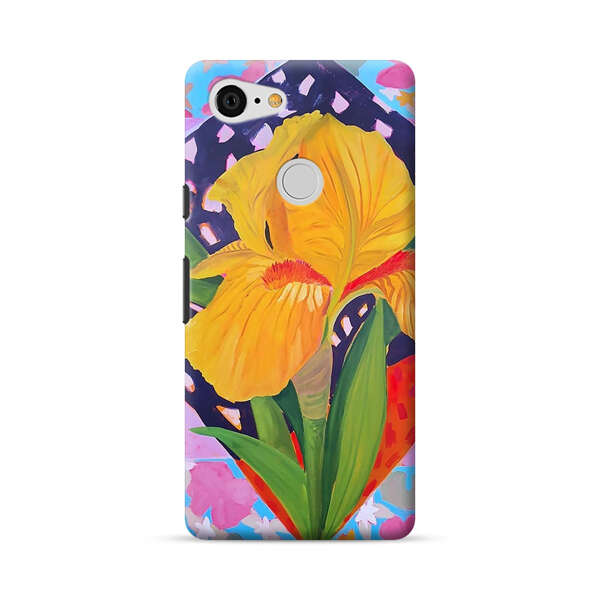 Yellow Iris Flower with Colorful Patchwork Background Google Pixel 3 Hard Case