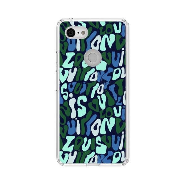Abstract Layered Text Pattern in Blue and Green Google Pixel 3 XL Case