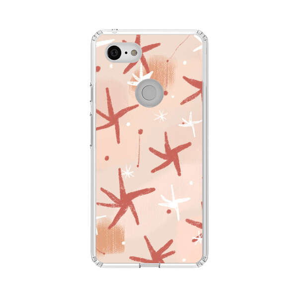 Abstract Star Pattern Red and White on Beige Background Google Pixel 3 XL Case