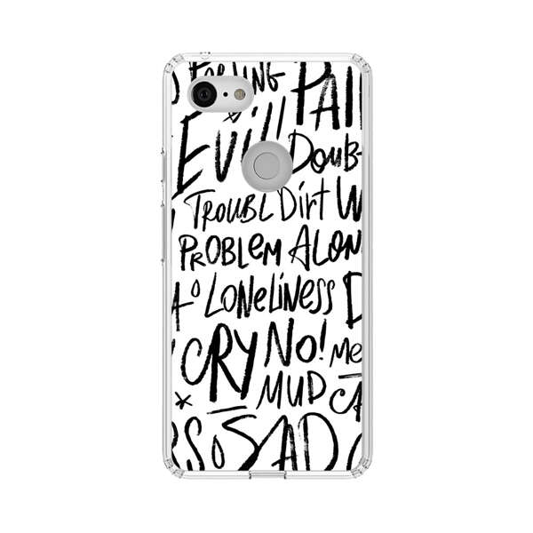 Black and White Negative Words Pattern Google Pixel 3 XL Case