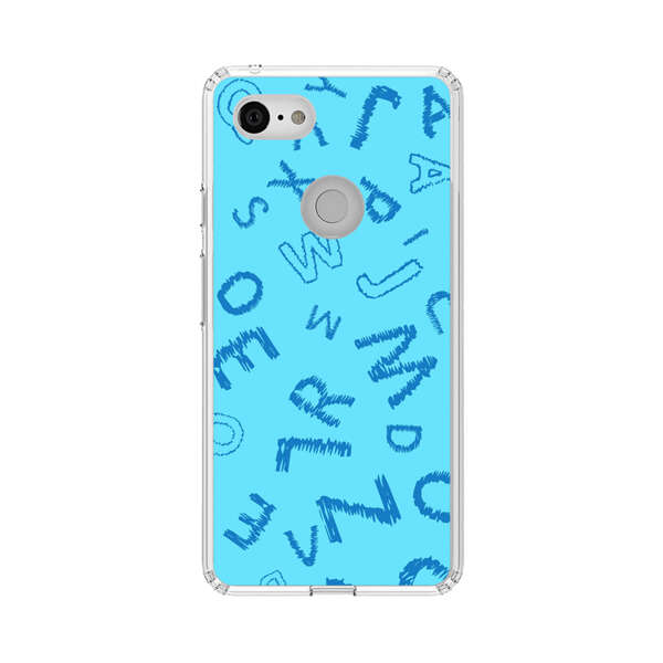 Blue background with random sketched alphabet letters Google Pixel 3 XL Case