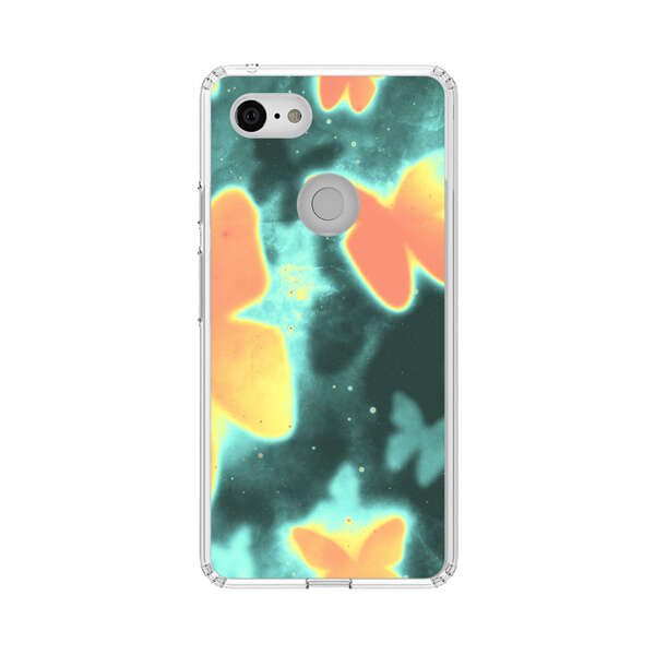 Bright Glowing Orange Butterflies Blue Background Google Pixel 3 XL Case