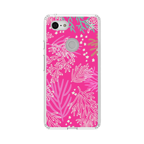Bright Pink Tropical Leaf Pattern Google Pixel 3 XL Case