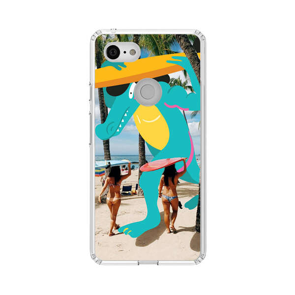 Cartoon Alligator Carrying Surfboards on Beach Google Pixel 3 XL Case