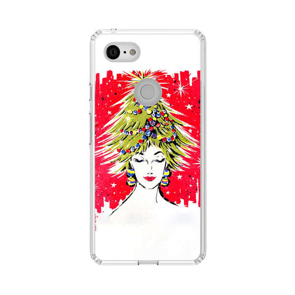 Christmas Tree Hair Woman Red Background Google Pixel 3 XL Case