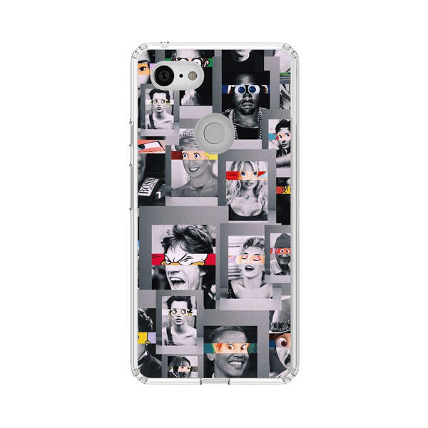 Creative Collage of Iconic Black and White Portraits with Cartoon Eyes Google Pixel 3 XL Case