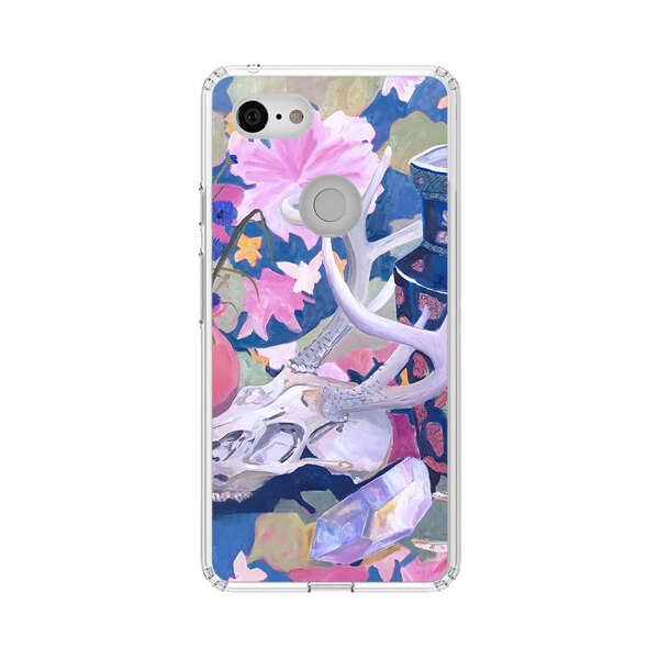 Floral Ornate Vases with Antlers Skull and Crystal Google Pixel 3 XL Case