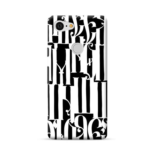 Abstract Black and White Pattern with Ornamental Letters Google Pixel 3 XL Hard Case