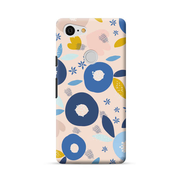 Abstract Floral Pattern with Blue, Pink and Mustard Flowers Google Pixel 3 XL Hard Case