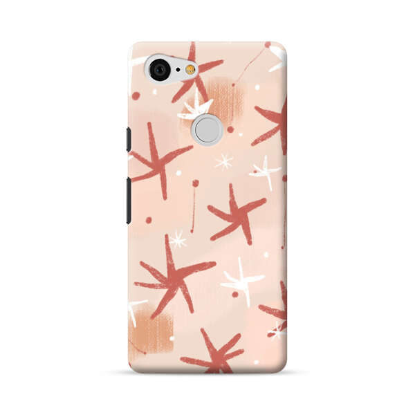 Abstract Star Pattern Red and White on Beige Background Google Pixel 3 XL Hard Case
