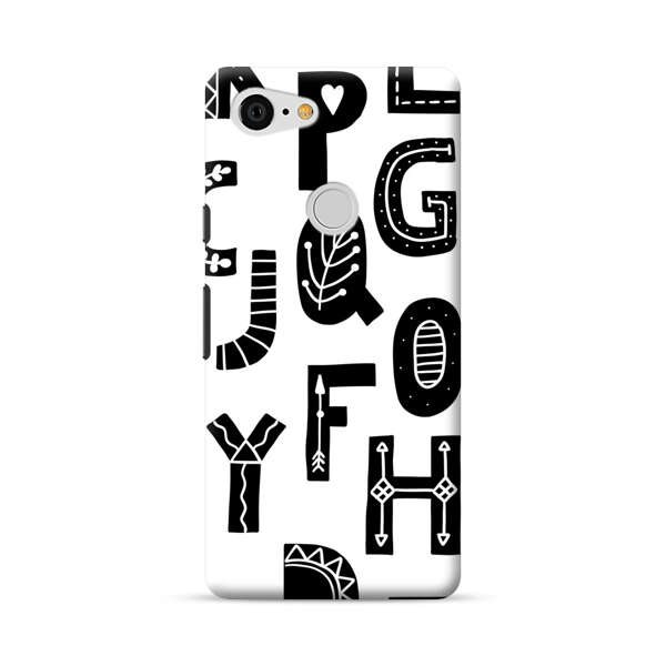 Black and White Hand-Drawn Alphabet Letters Pattern Google Pixel 3 XL Hard Case