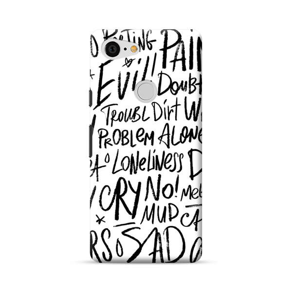 Black and White Negative Words Pattern Google Pixel 3 XL Hard Case
