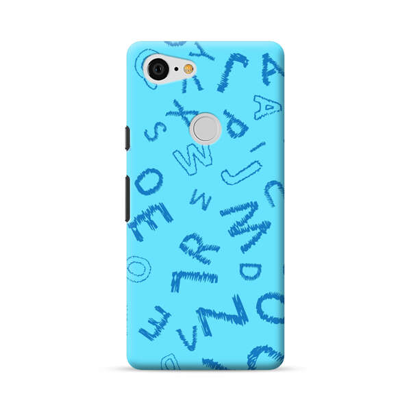 Blue background with random sketched alphabet letters Google Pixel 3 XL Hard Case