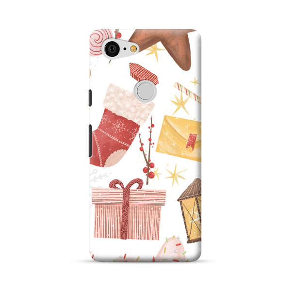 Christmas Festive Pattern with Gingerbread and Gifts Google Pixel 3 XL Hard Case