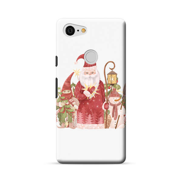Christmas Santa Elf Snowman Festive Illustration Google Pixel 3 XL Hard Case