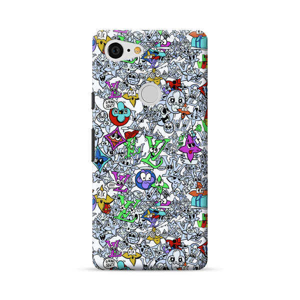 Colorful Cartoon Graffiti Pattern Google Pixel 3 XL Hard Case