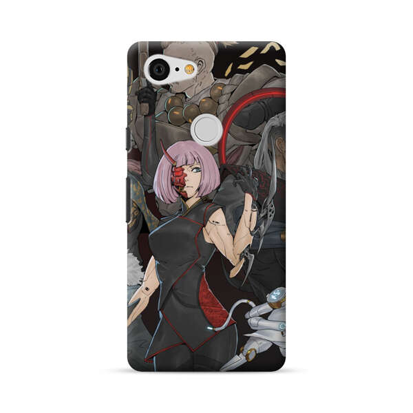 Futuristic Cyberpunk Warriors and Robotic Cat in Dynamic Pose Google Pixel 3 XL Hard Case