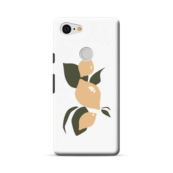 Minimalistic Beige Lemons with Green Leaves Google Pixel 3 XL Hard Case