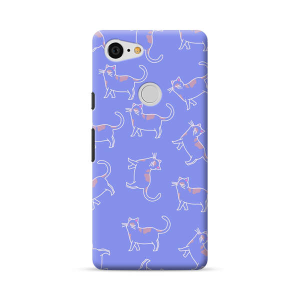 Playful Cartoon Cats on Purple Background Google Pixel 3 XL Hard Case