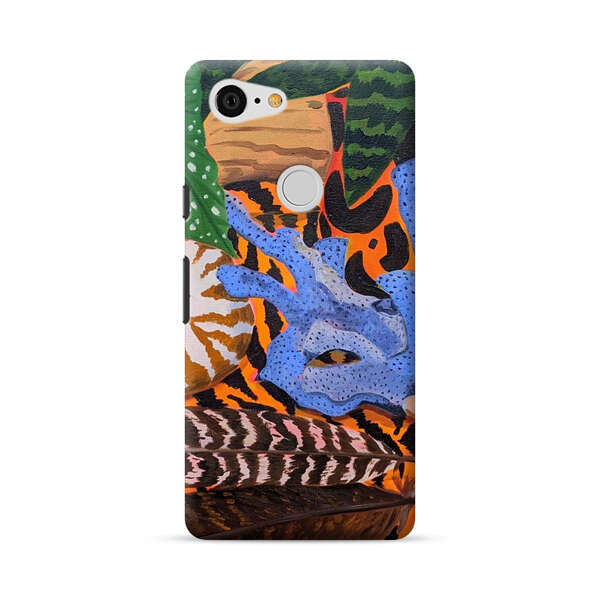 Tropical Coral Seashell Feathers on Tiger Pattern Google Pixel 3 XL Hard Case