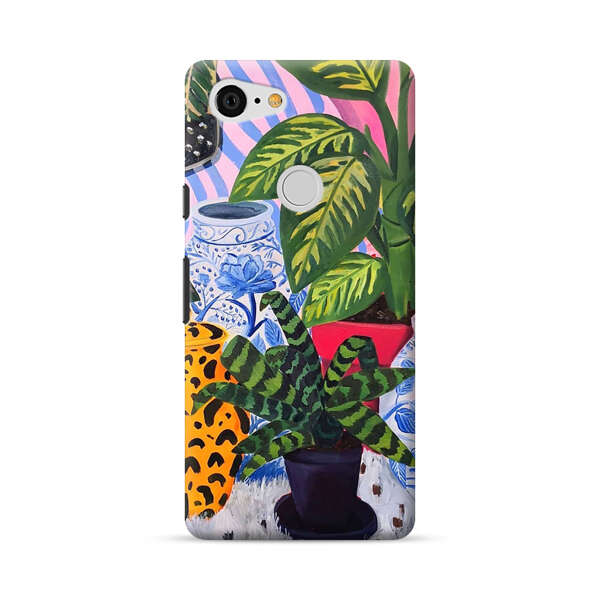 Vibrant Tropical Plants and Decorative Vases Google Pixel 3 XL Hard Case