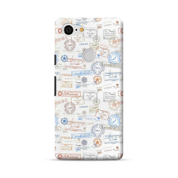 Vintage Passport Stamps Pattern Google Pixel 3 XL Hard Case