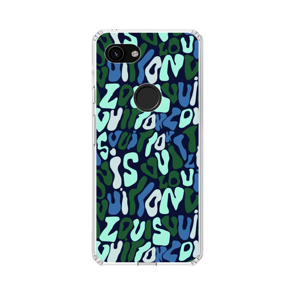 Abstract Layered Text Pattern in Blue and Green Google Pixel 3a Case
